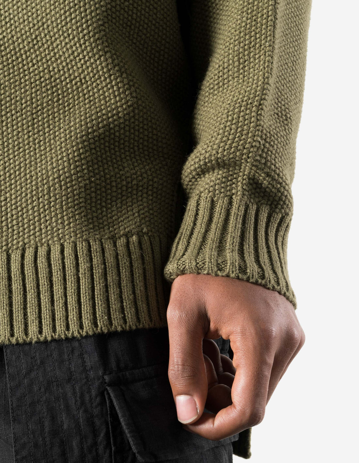 7578 Hemp Knitted Roll Neck Kurta Olive