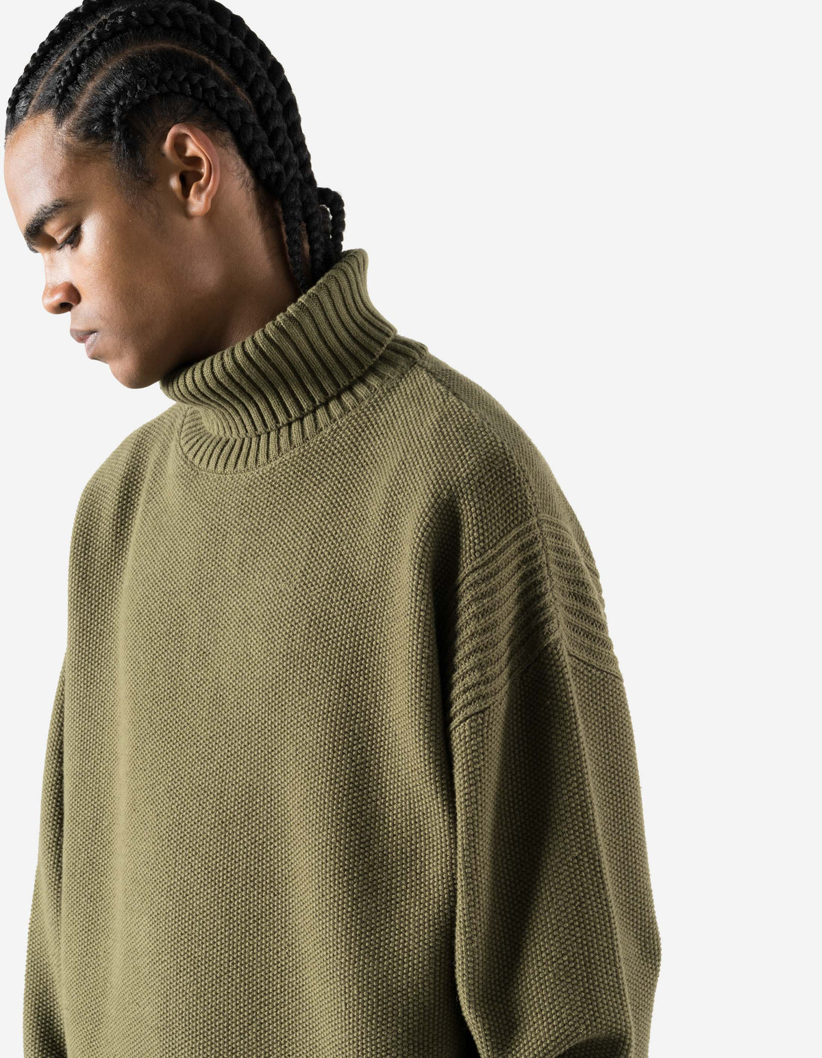 7578 Hemp Knitted Roll Neck Kurta Olive