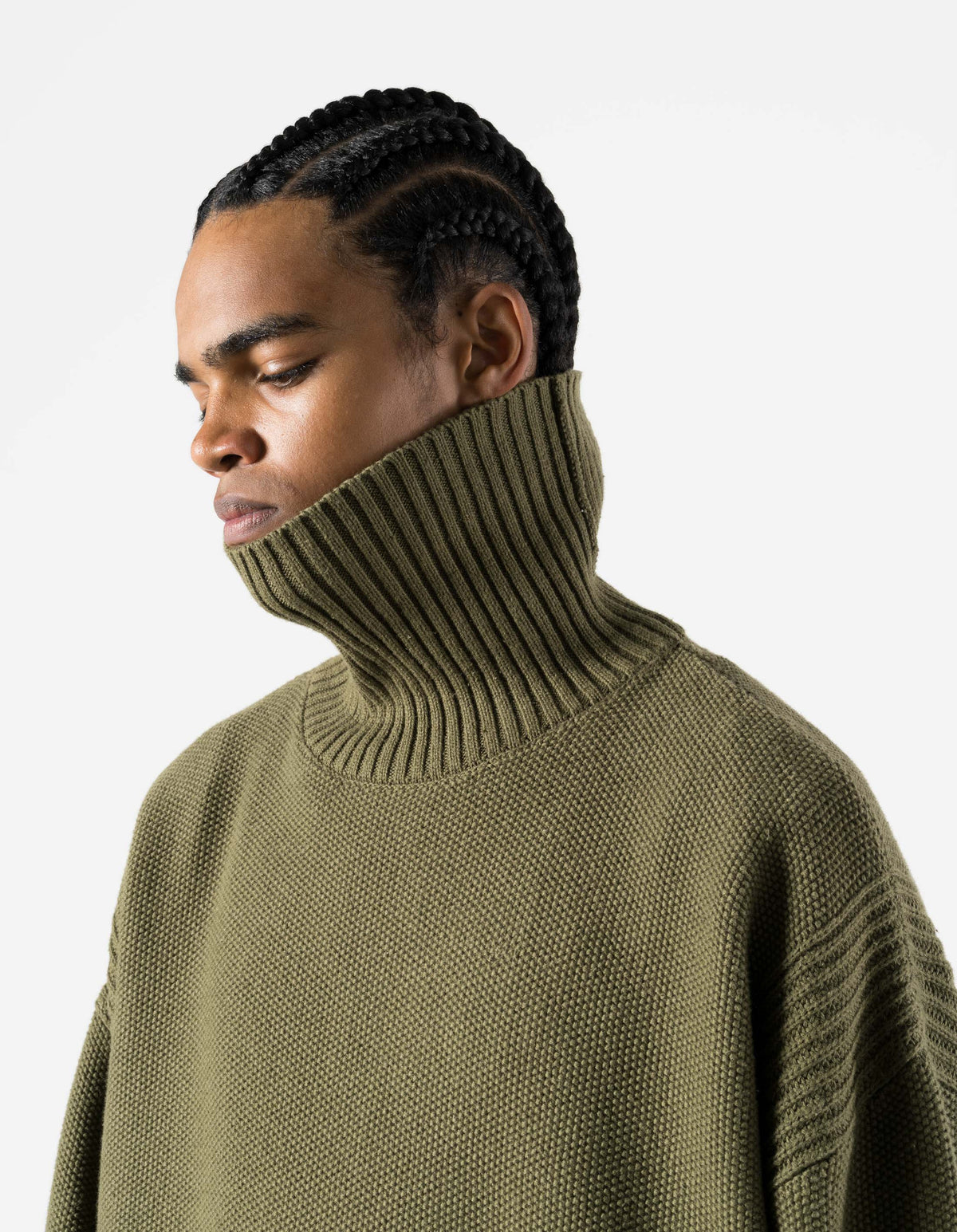7578 Hemp Knitted Roll Neck Kurta Olive