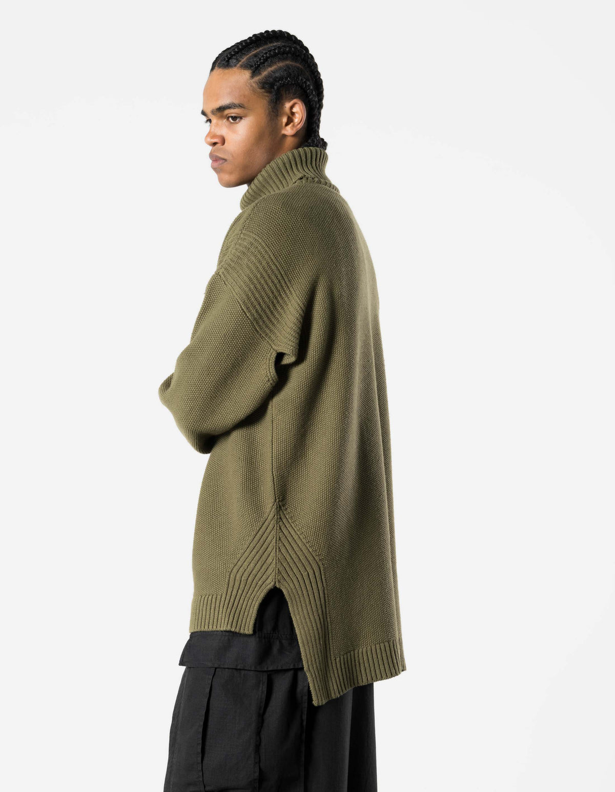 7578 Hemp Knitted Roll Neck Kurta Olive