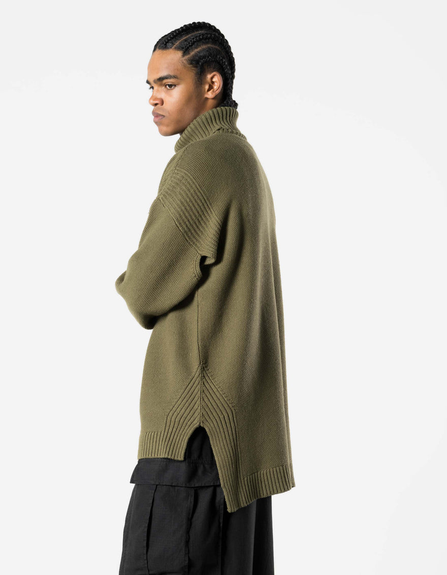 7578 Hemp Knitted Roll Neck Kurta Olive