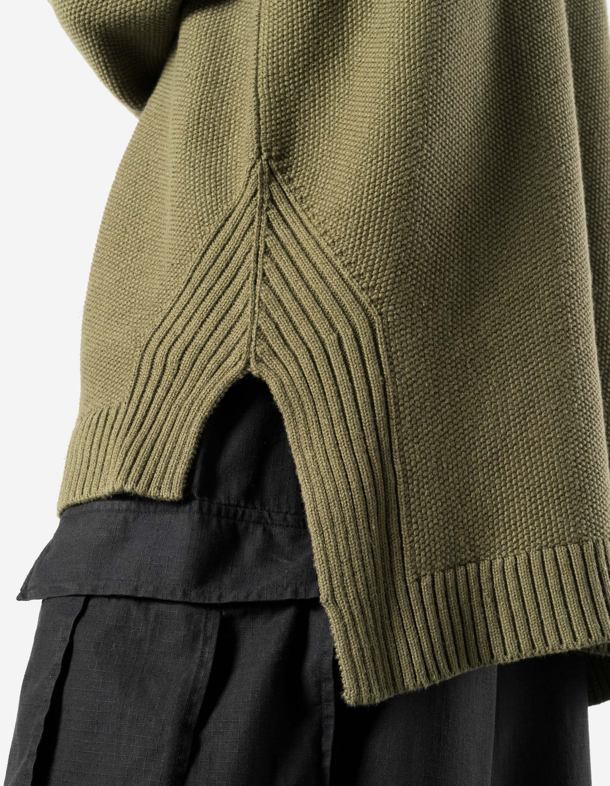7578 Hemp Knitted Roll Neck Kurta Olive