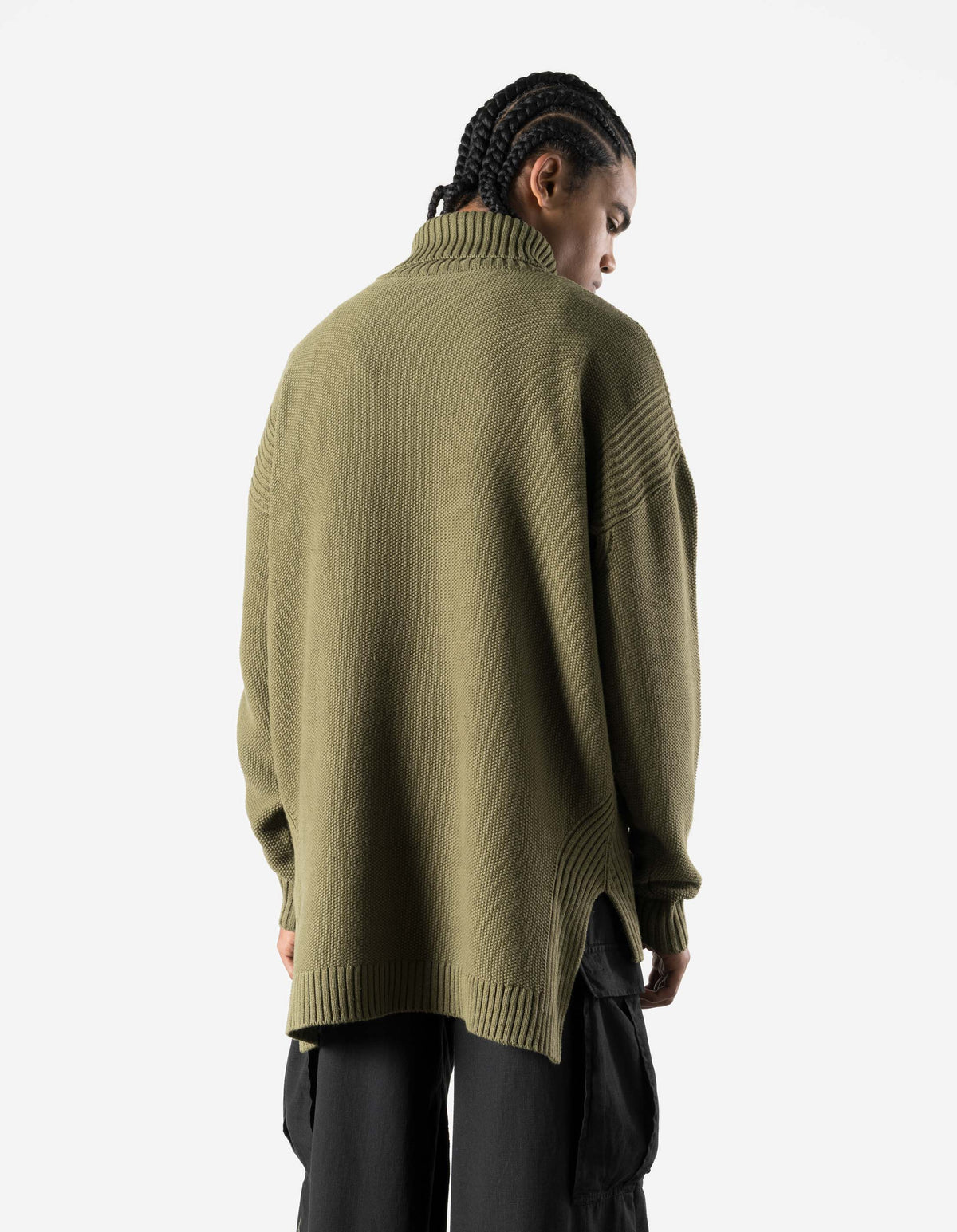7578 Hemp Knitted Roll Neck Kurta Olive