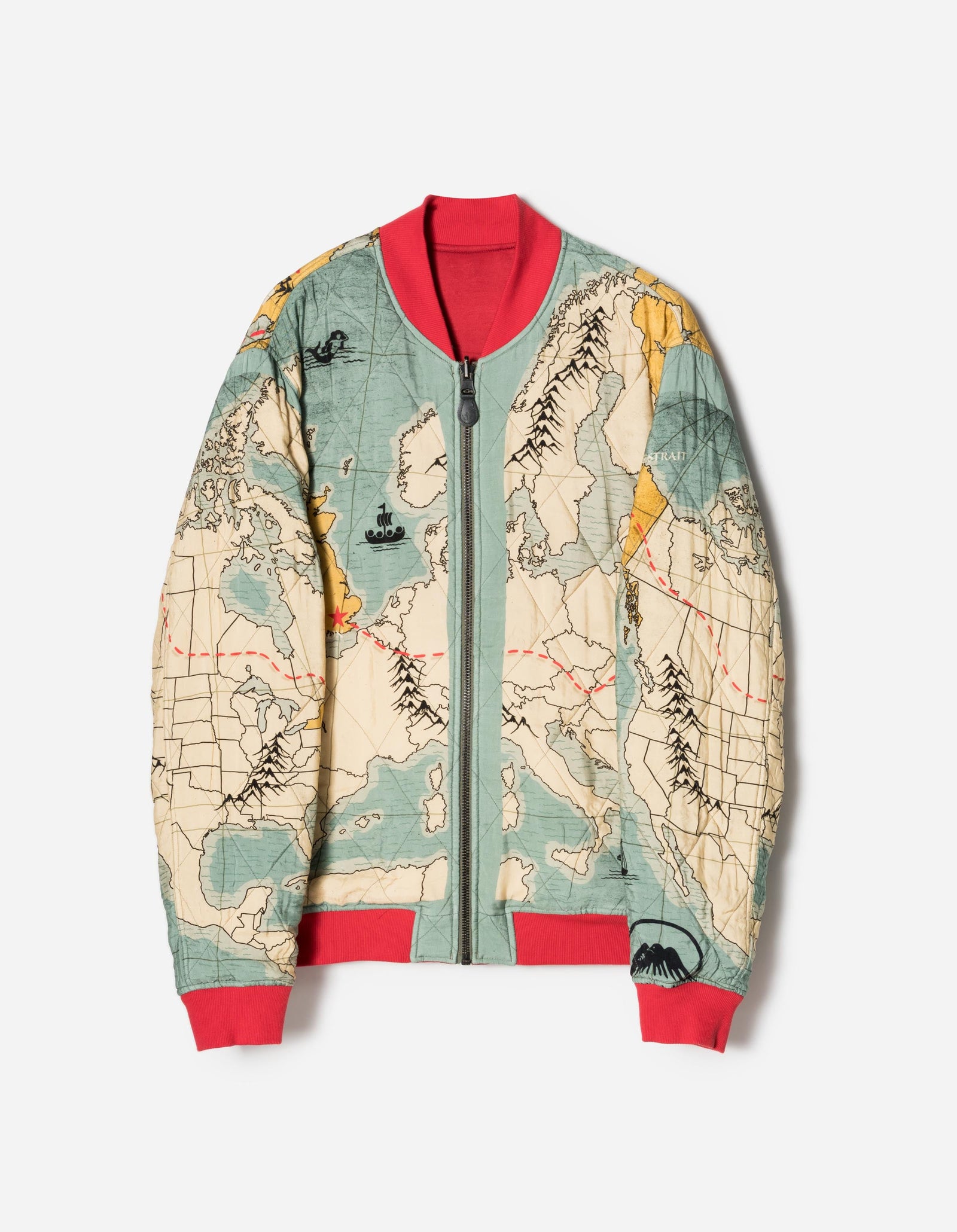 7728 World Tour Map Sukajan Jacket Red