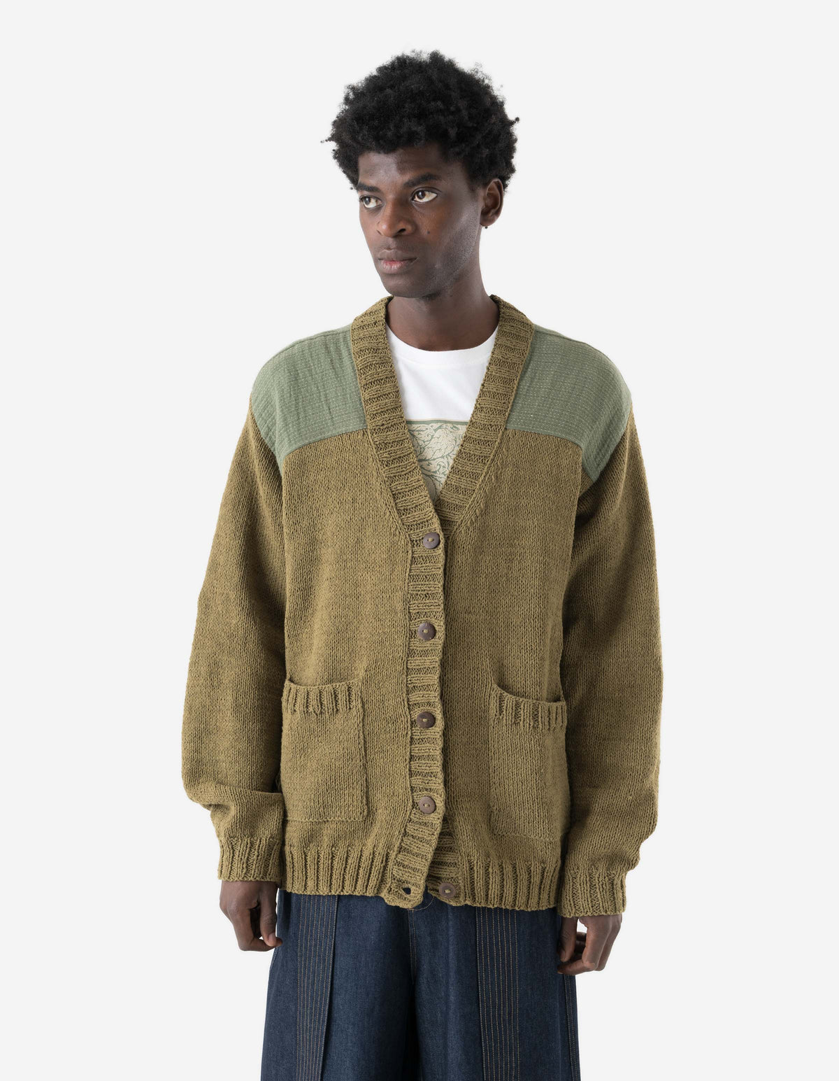 7772 Natural Knitted Cardigan Natural Olive