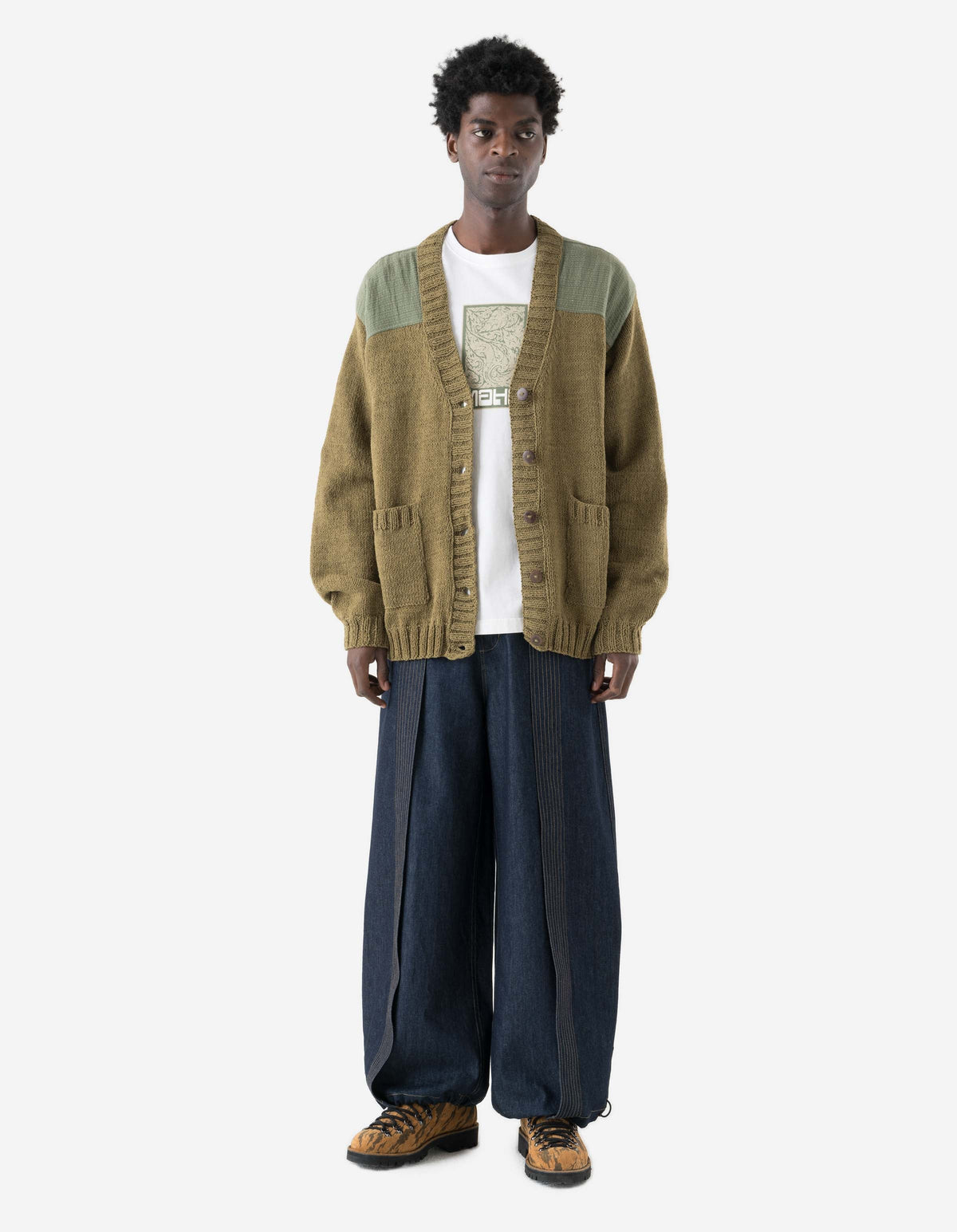 7772 Natural Knitted Cardigan Natural Olive