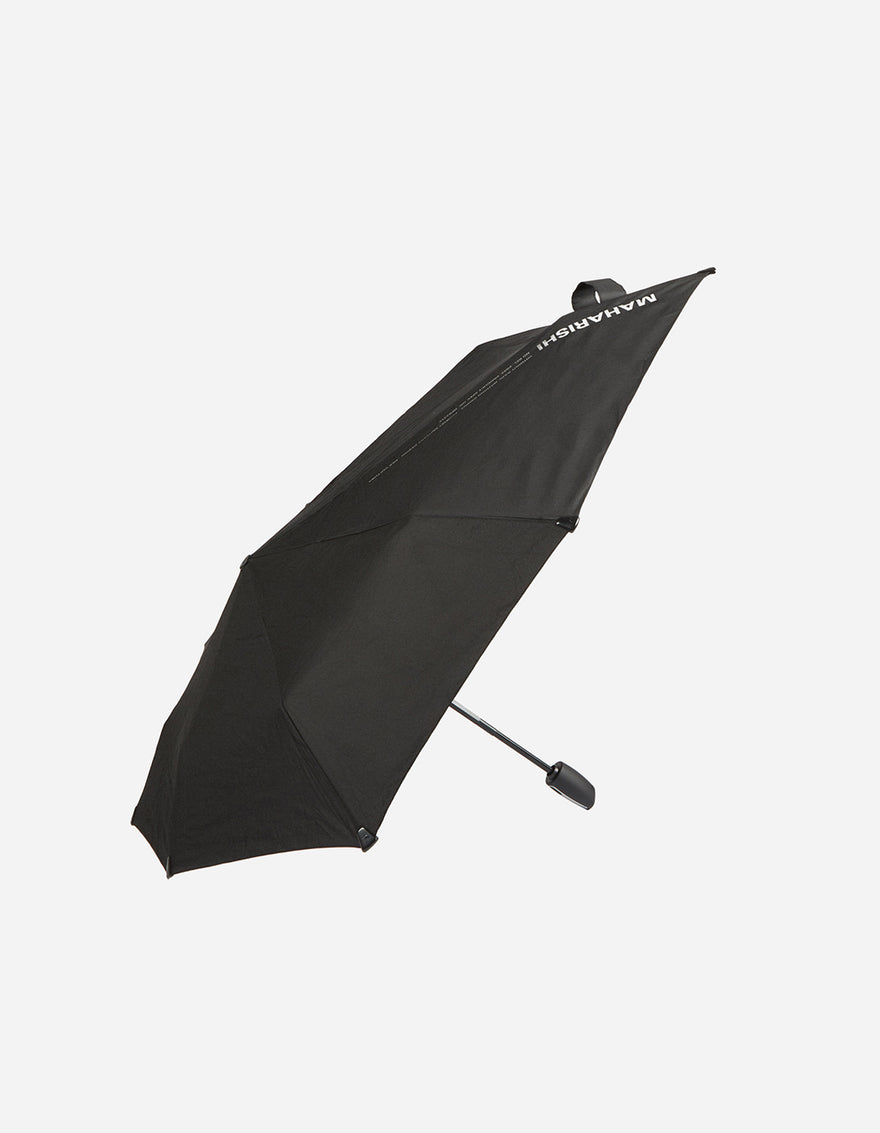 Black umbrella with brand logo on a light gray background