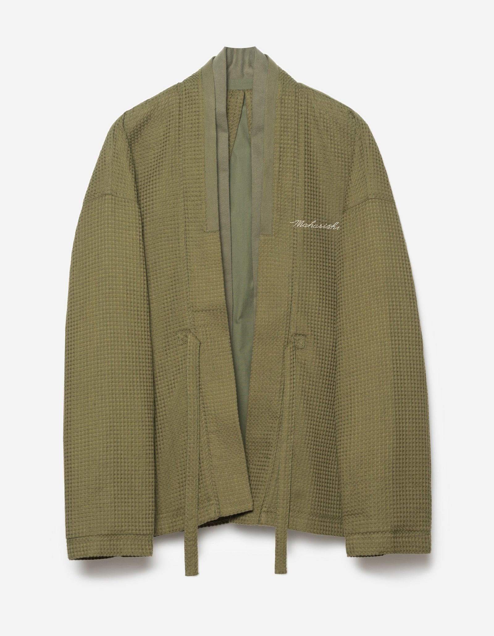 6241 Embroidered Waffle Kimono Overshirt Olive OG-107F