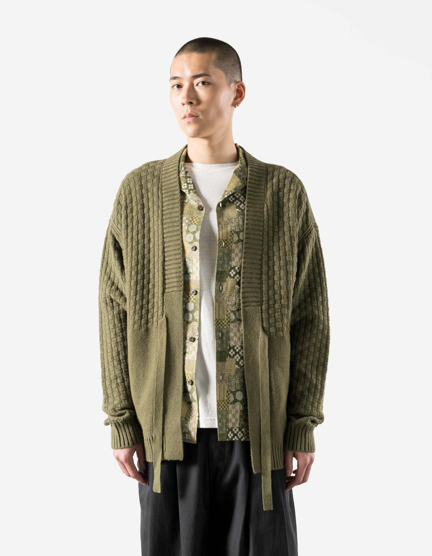 7577 Hemp Knitted Hanten Kimono Olive
