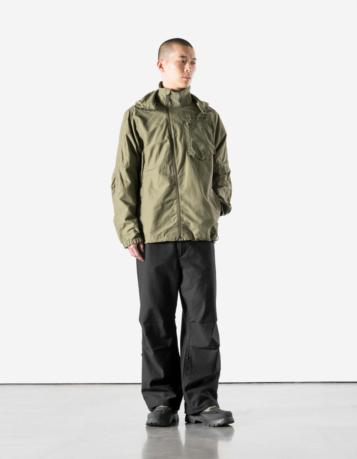 7580 DWR Hemp Asym Wind Breaker Olive OG-107F