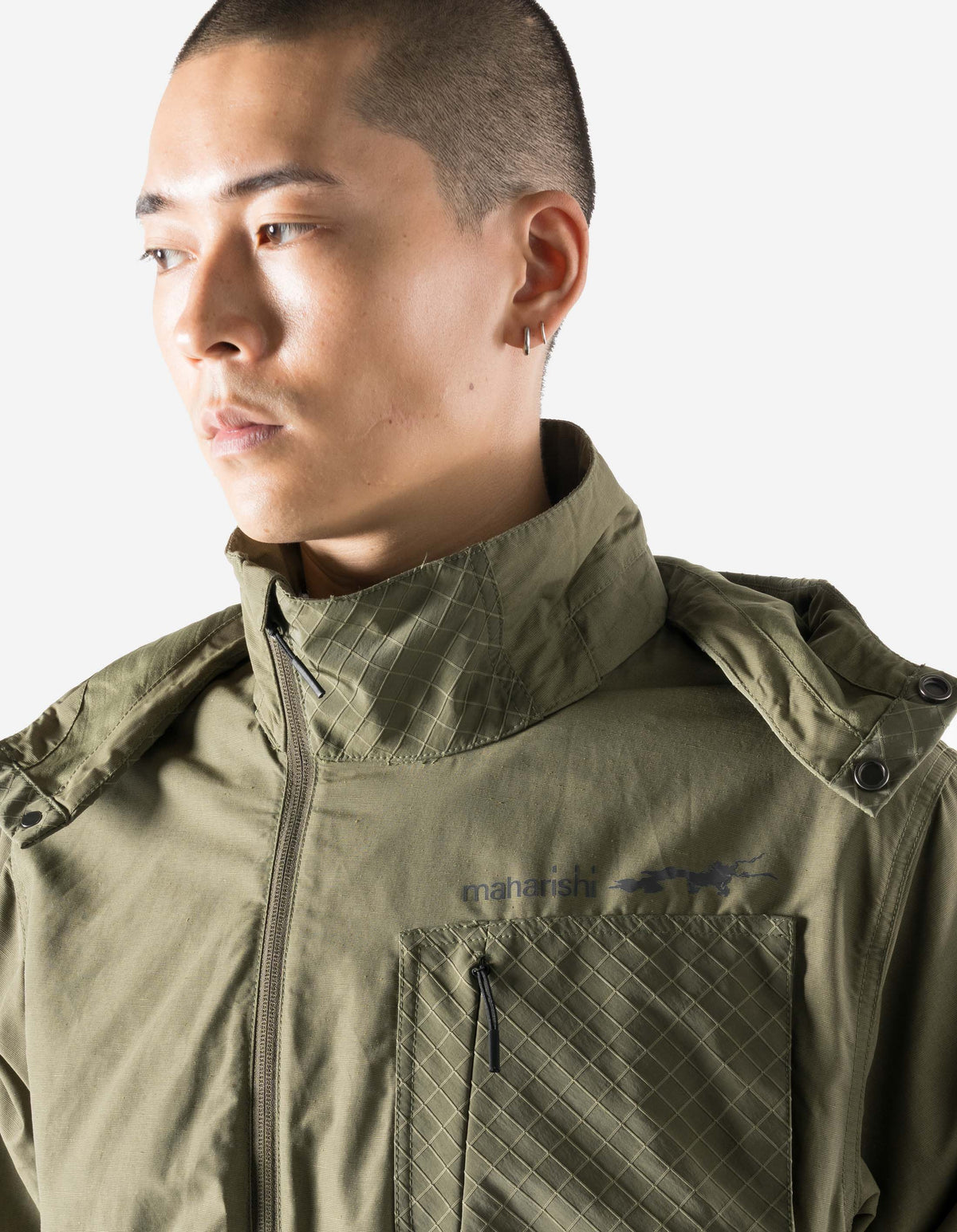 7580 DWR Hemp Asym Wind Breaker Olive OG-107F