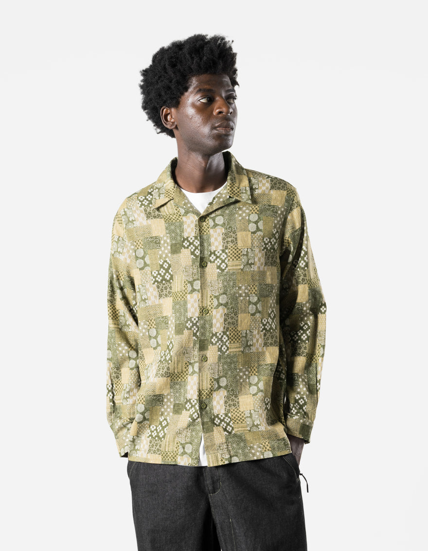 7606 Wagara Cuban Collar Shirt Koke Olive