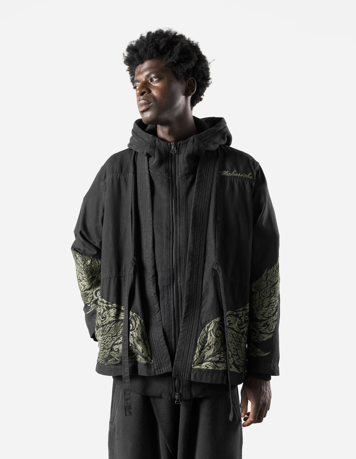 7689 Thai Temple Hanten Shirt Black