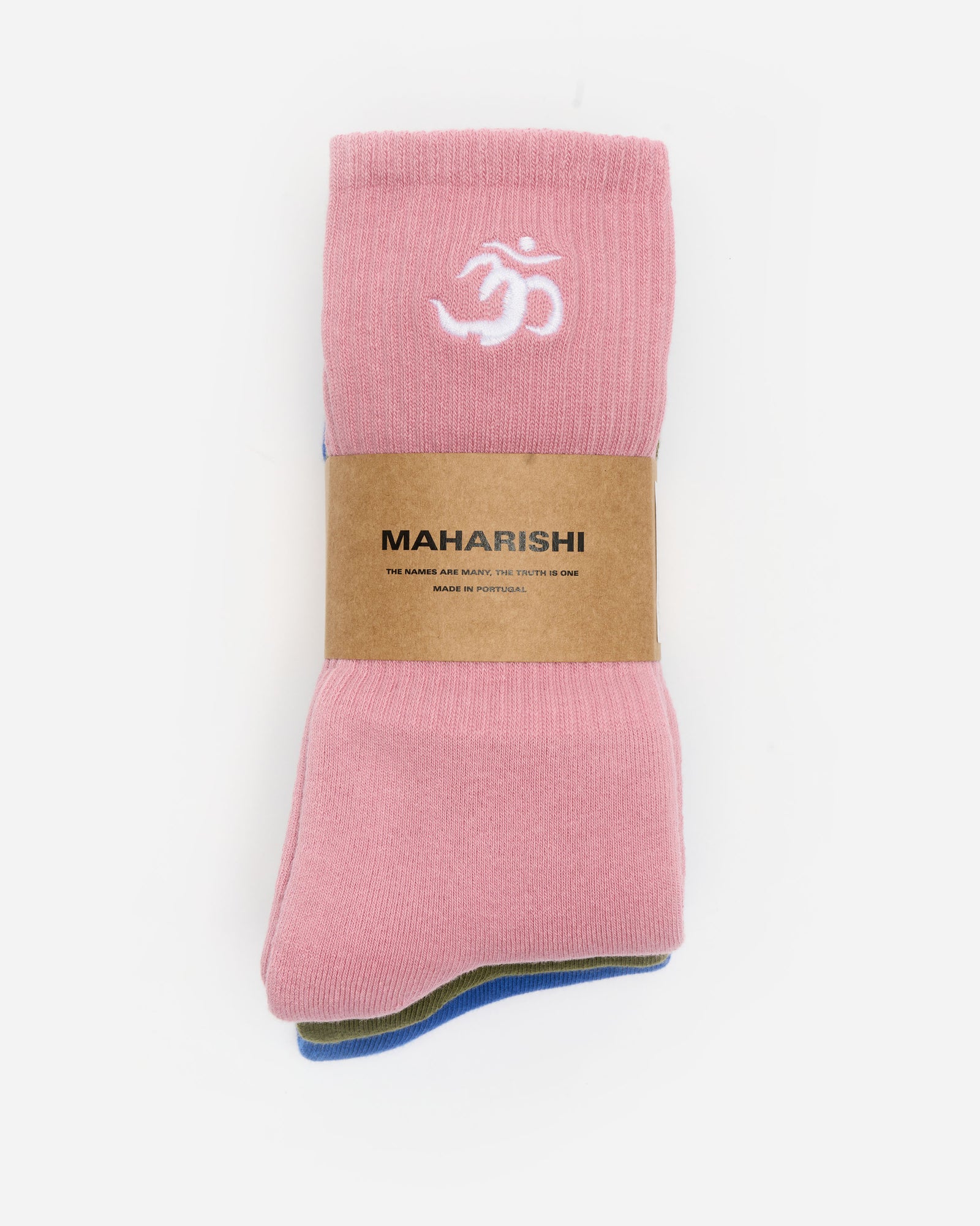 1496 Om Temple Embroidered Sport Sock 3 pack Pink/Olive/Navy
