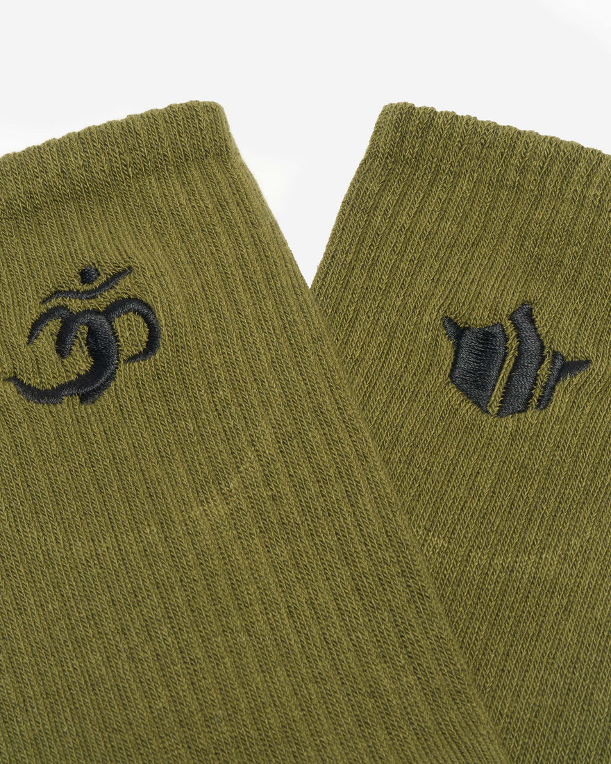 1496 Om Temple Embroidered Sport Sock 3 pack Pink/Olive/Navy