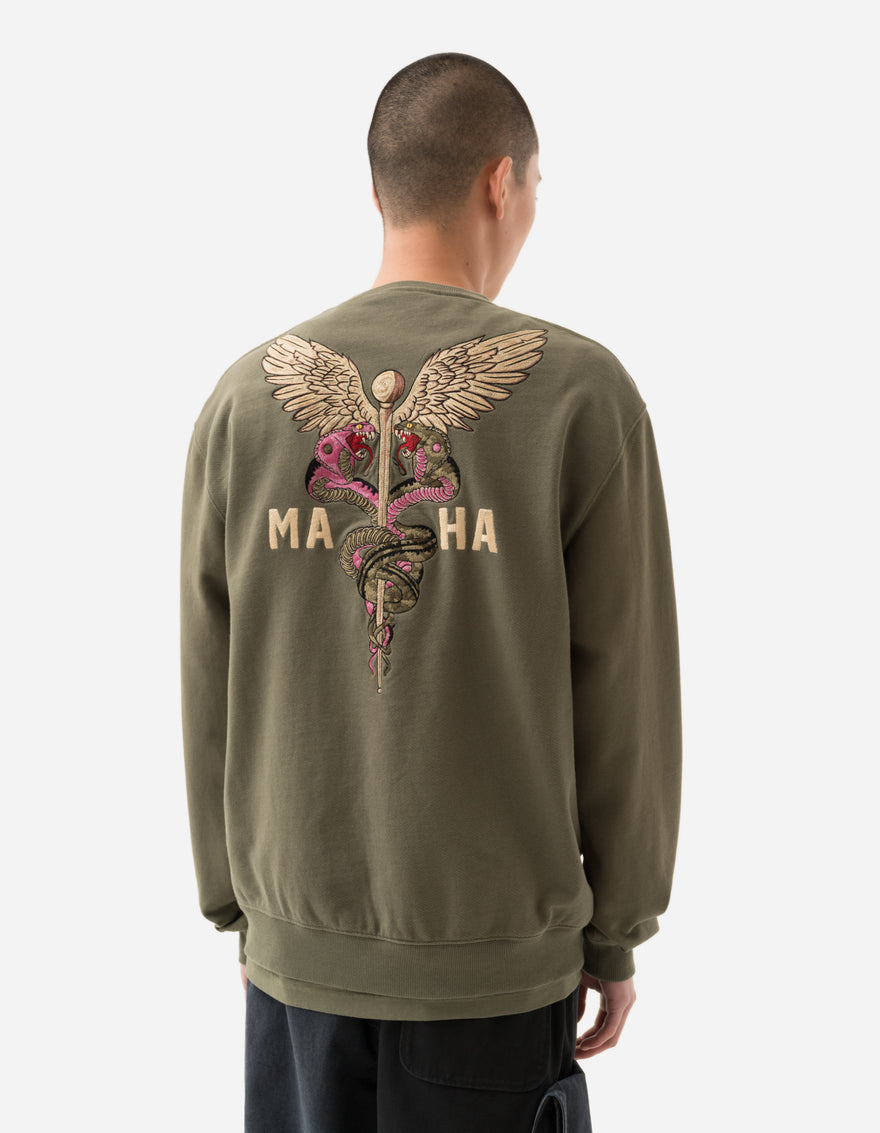 6009 Caduceus Monk Crew Sweat Olive OG-107F