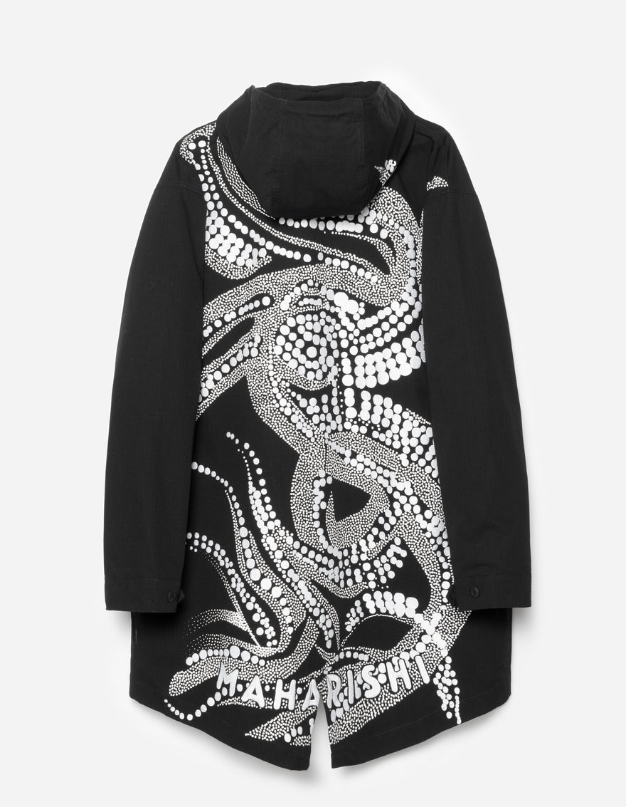 6123 Fubuki Dragon Embroidered Kimono Parka Black