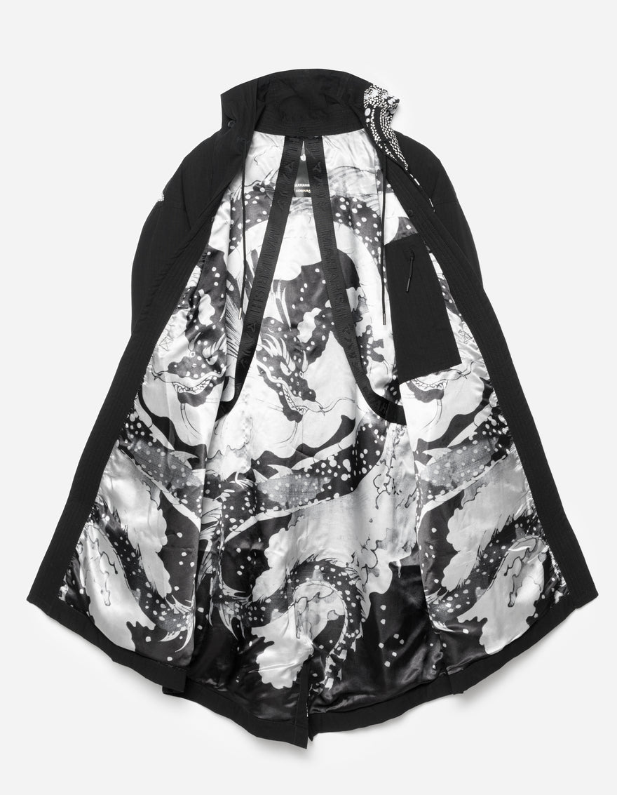 6123 Fubuki Dragon Embroidered Kimono Parka Black