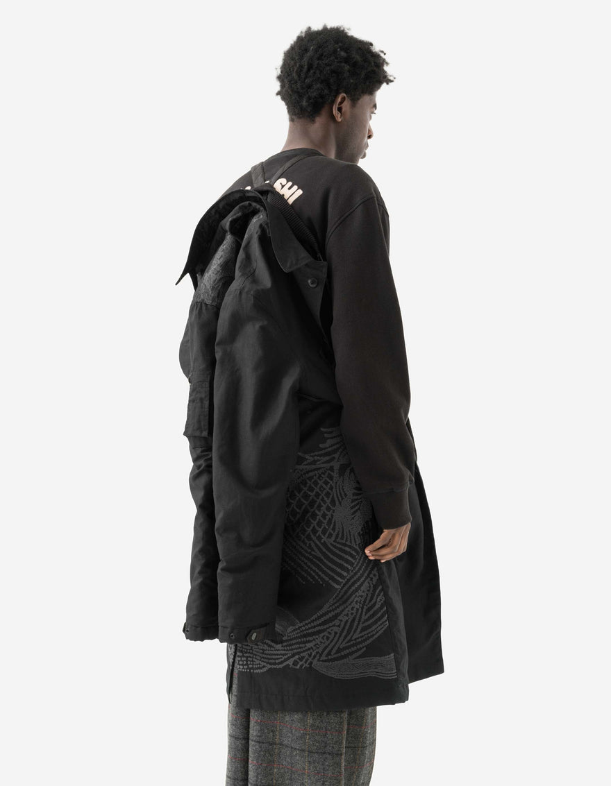 2210 Linear Snow Dragon Embroidered MA Mac Coat Black