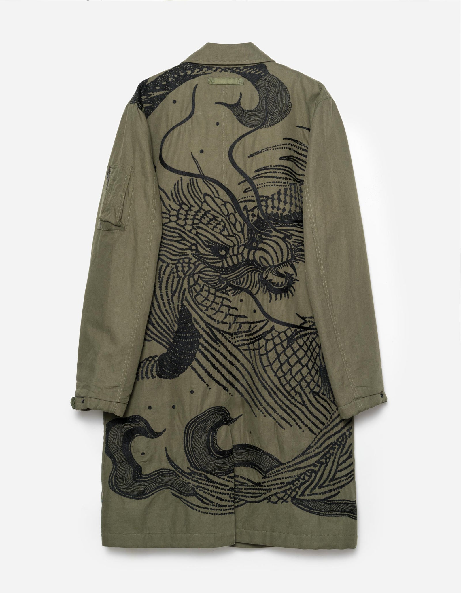 2210 Linear Snow Dragon Embroidered MA Mac Coat Olive OG-107F