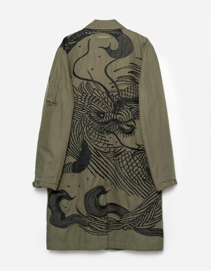 2210 Linear Snow Dragon Embroidered MA Mac Coat Olive OG-107F