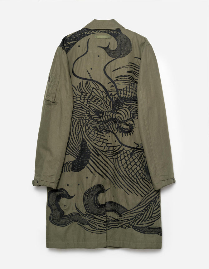2210 Linear Snow Dragon Embroidered MA Mac Coat Olive OG-107F