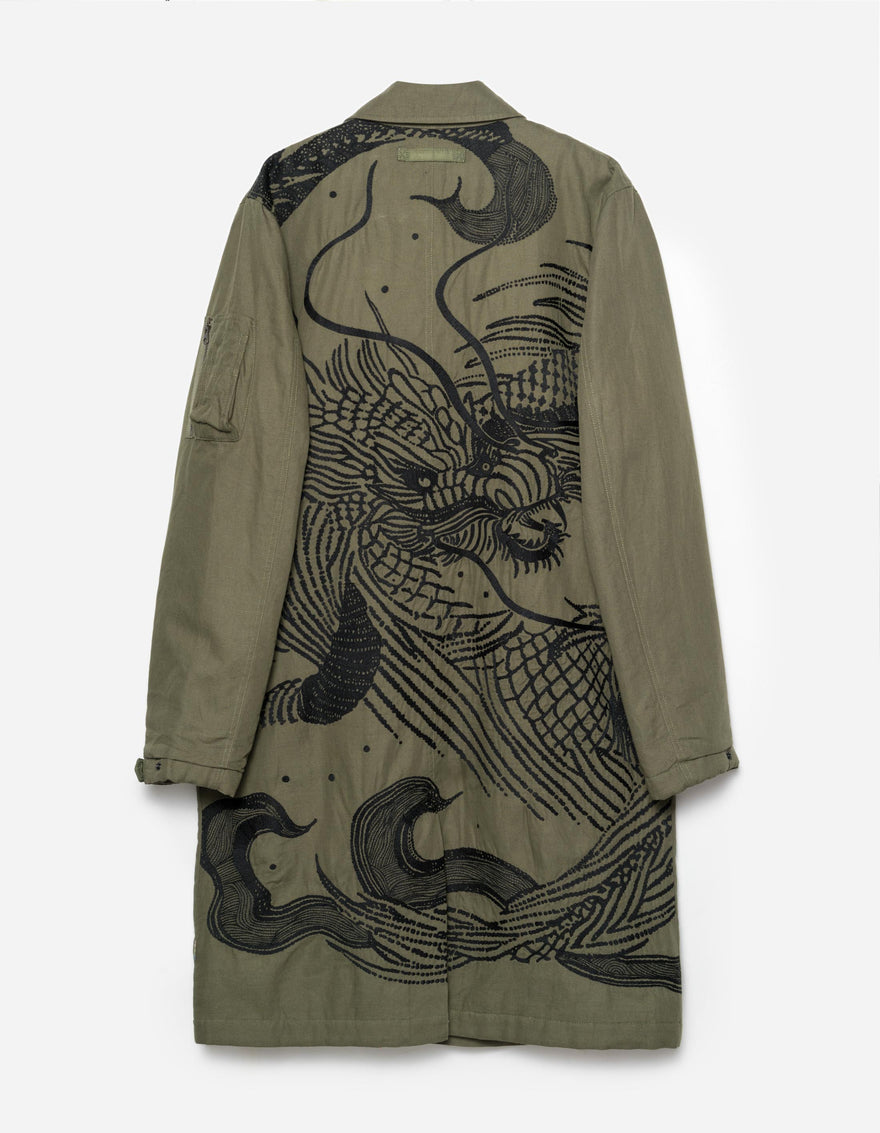 2210 Linear Snow Dragon Embroidered MA Mac Coat Olive OG-107F
