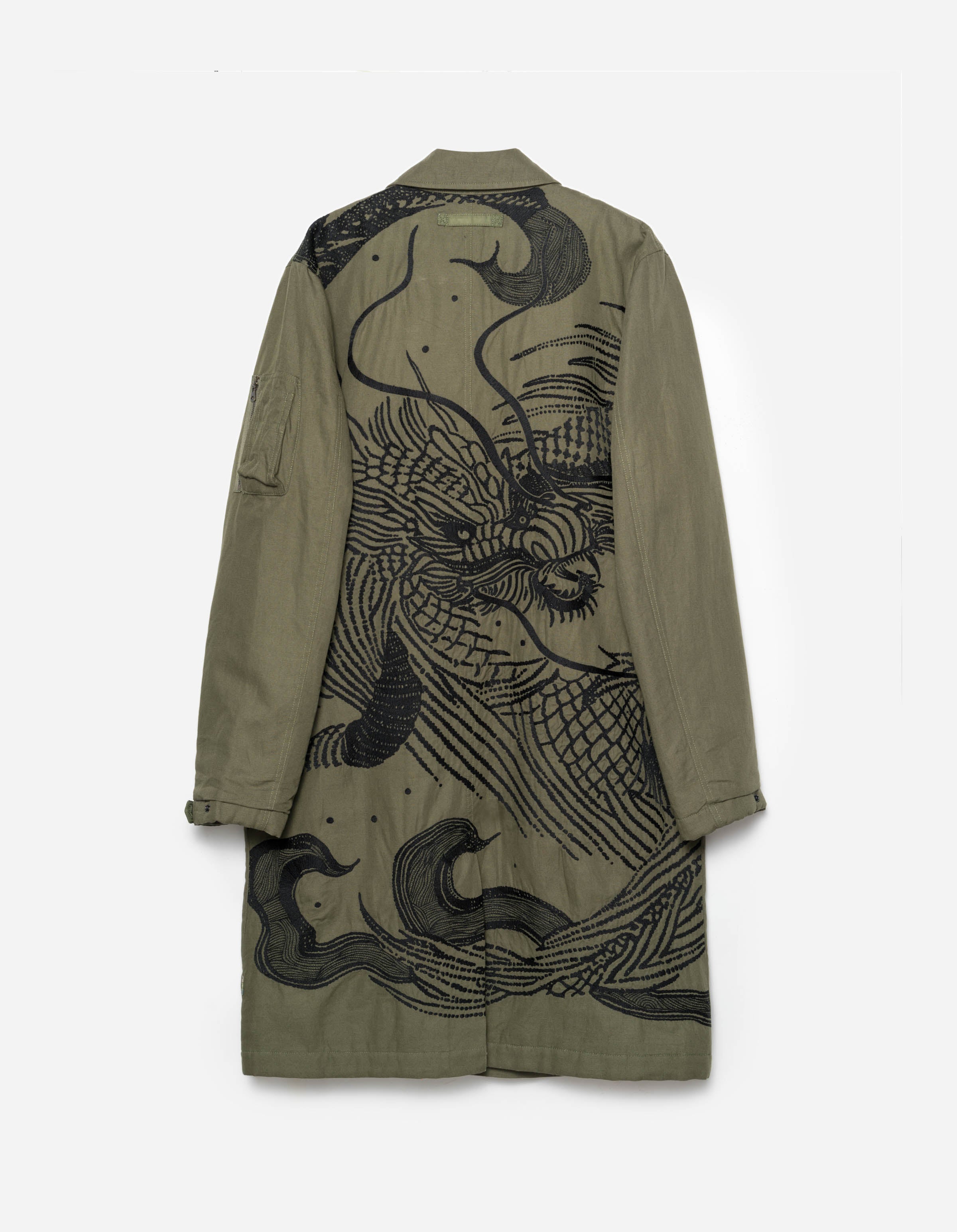 2210 Linear Snow Dragon Embroidered MA Mac Coat Olive OG-107F – Maharishi