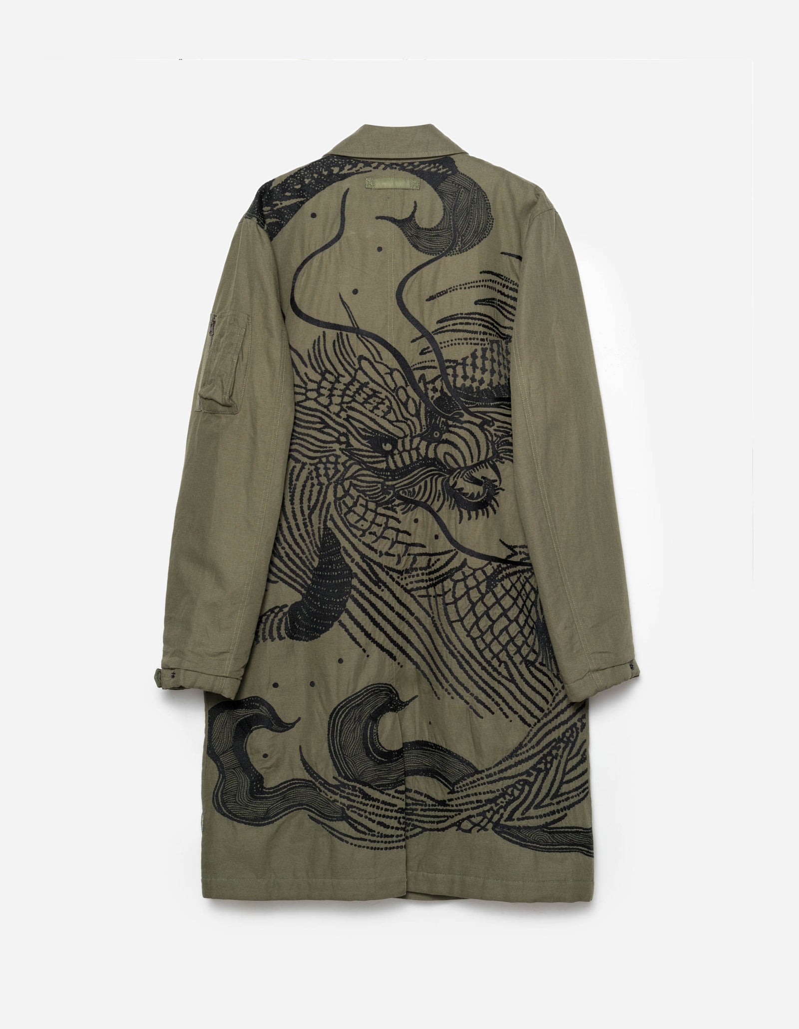 2210 Linear Snow Dragon Embroidered MA Mac Coat Olive OG-107F
