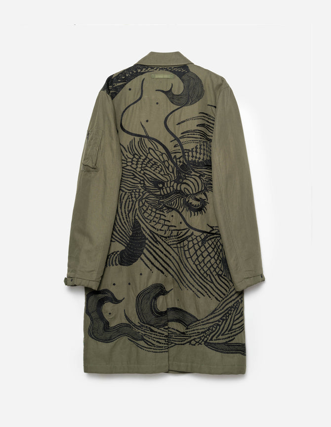 2210 Linear Snow Dragon Embroidered MA Mac Coat Olive OG-107F