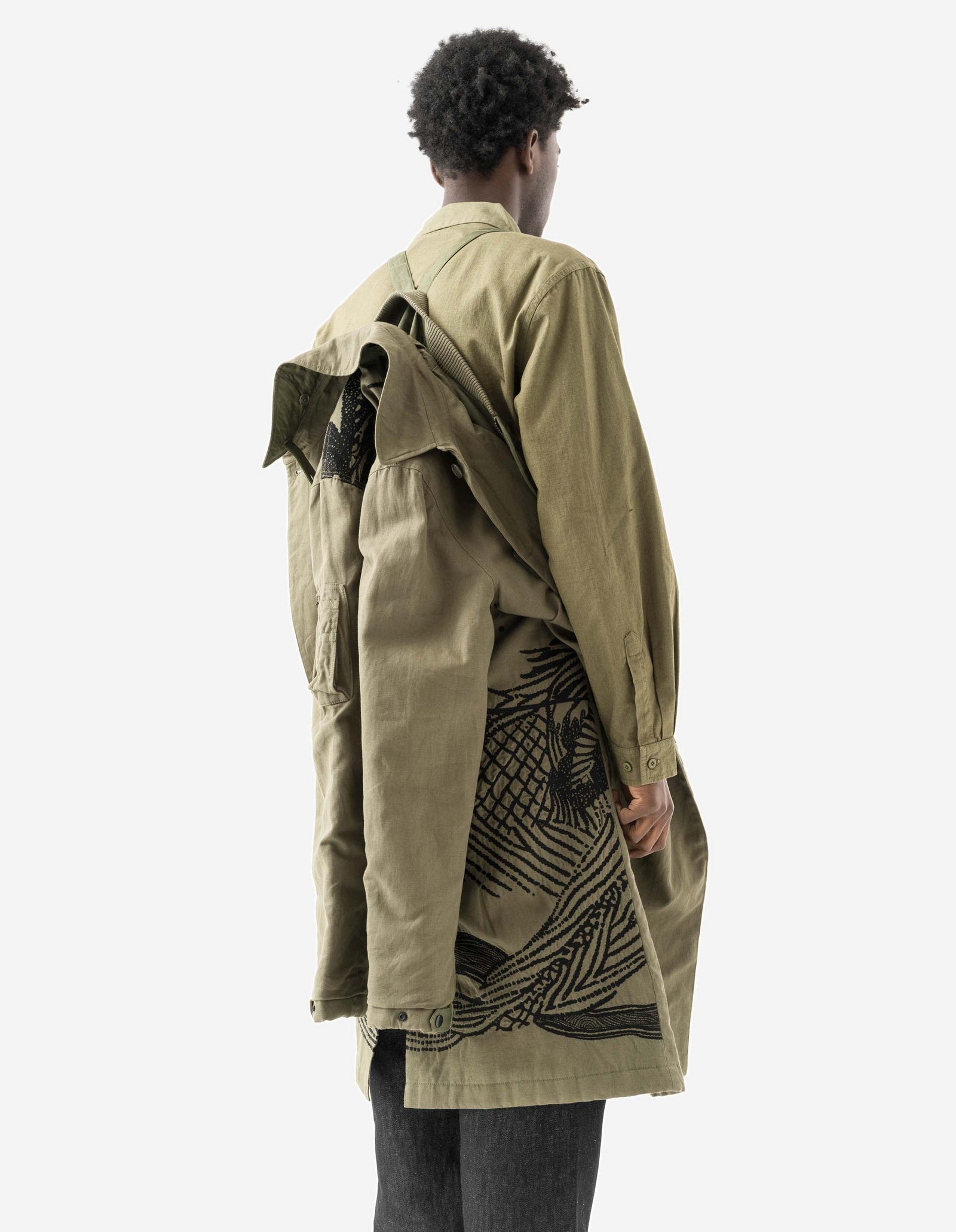 2210 Linear Snow Dragon Embroidered MA Mac Coat Olive OG-107F