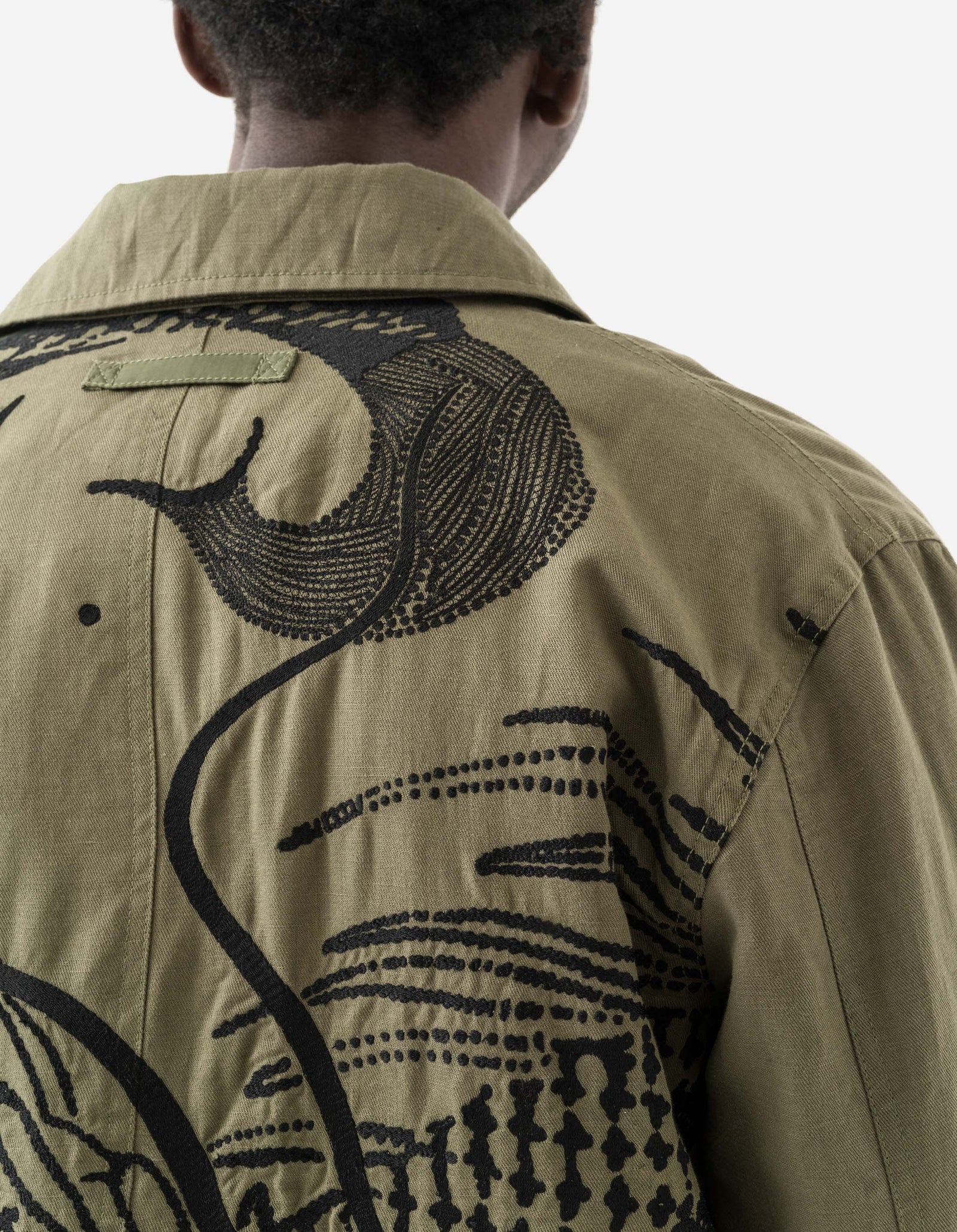 2210 Linear Snow Dragon Embroidered MA Mac Coat Olive OG-107F