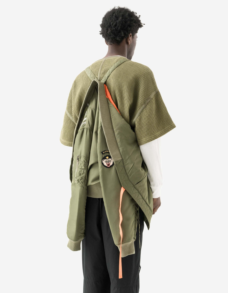 7081 Pointillist Dragon Embroidered MA1 Kimono Olive OG-107F