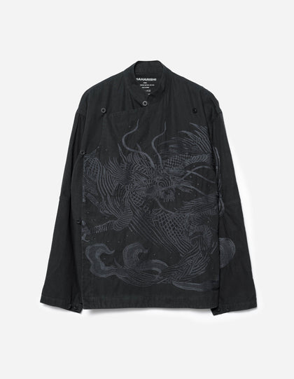 7083 Linear Dragon Embroidered Asym Monk L/S Shirt Black