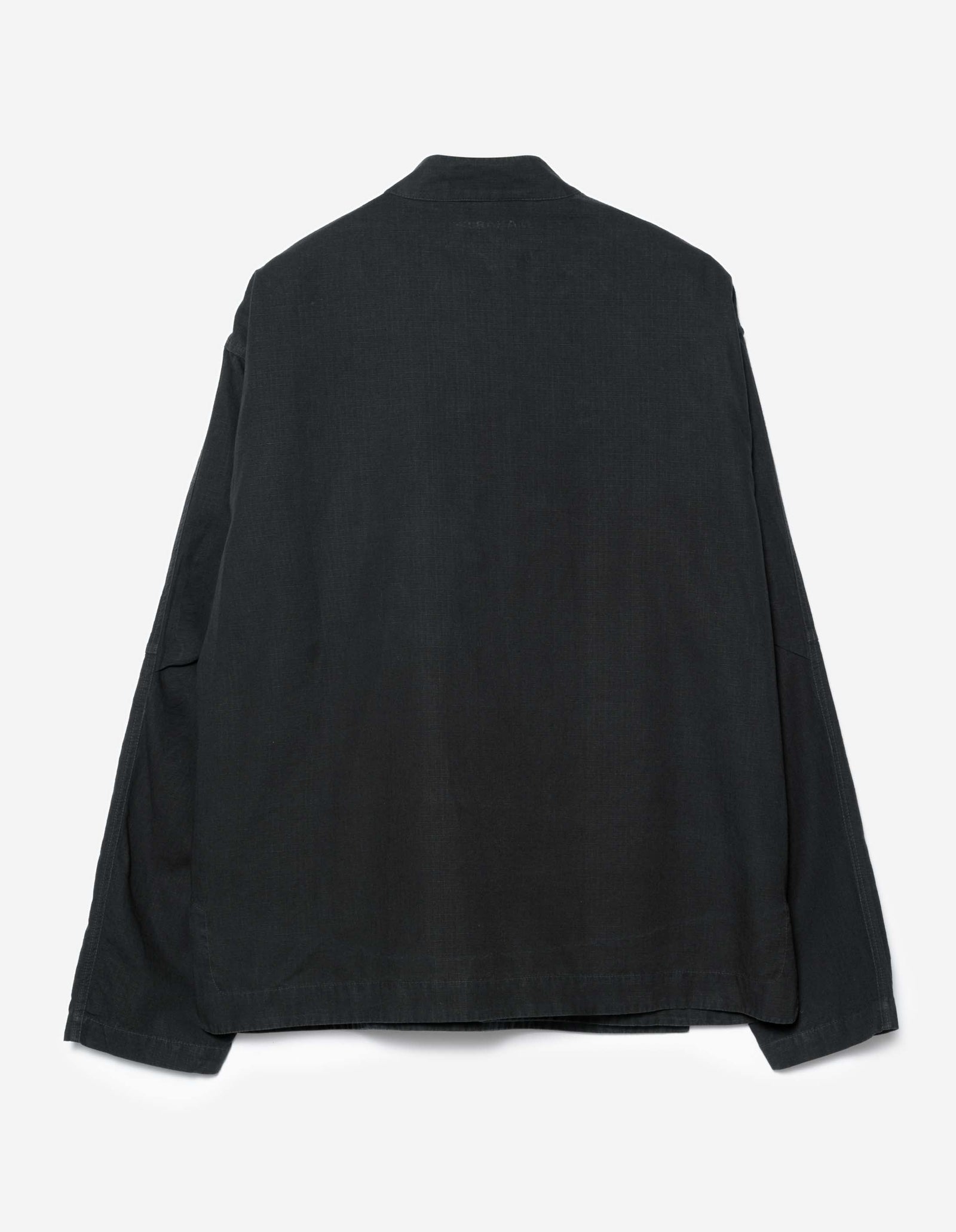 7083 Linear Dragon Embroidered Asym Monk L/S Shirt Black