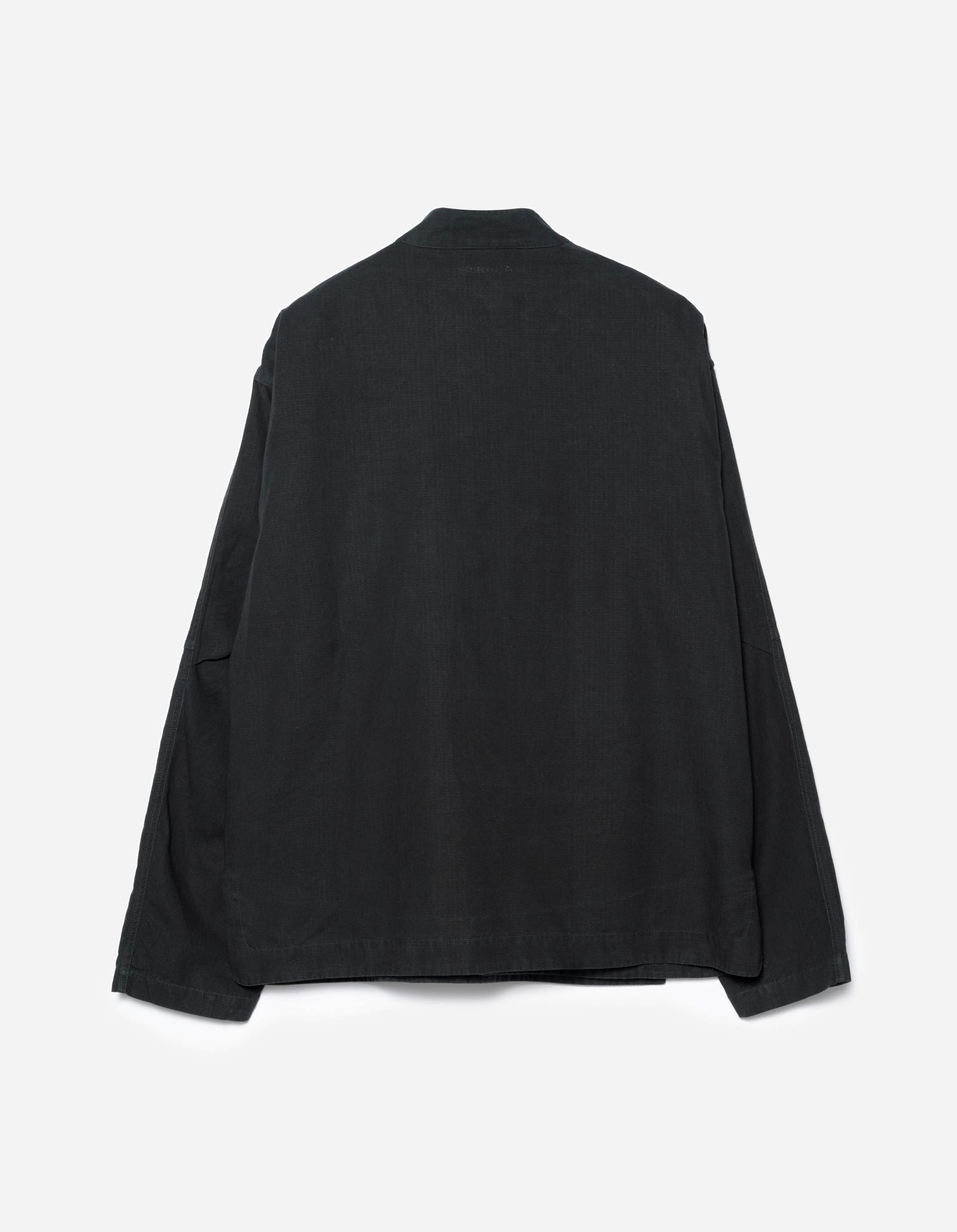 7083 Linear Dragon Embroidered Asym Monk L/S Shirt Black