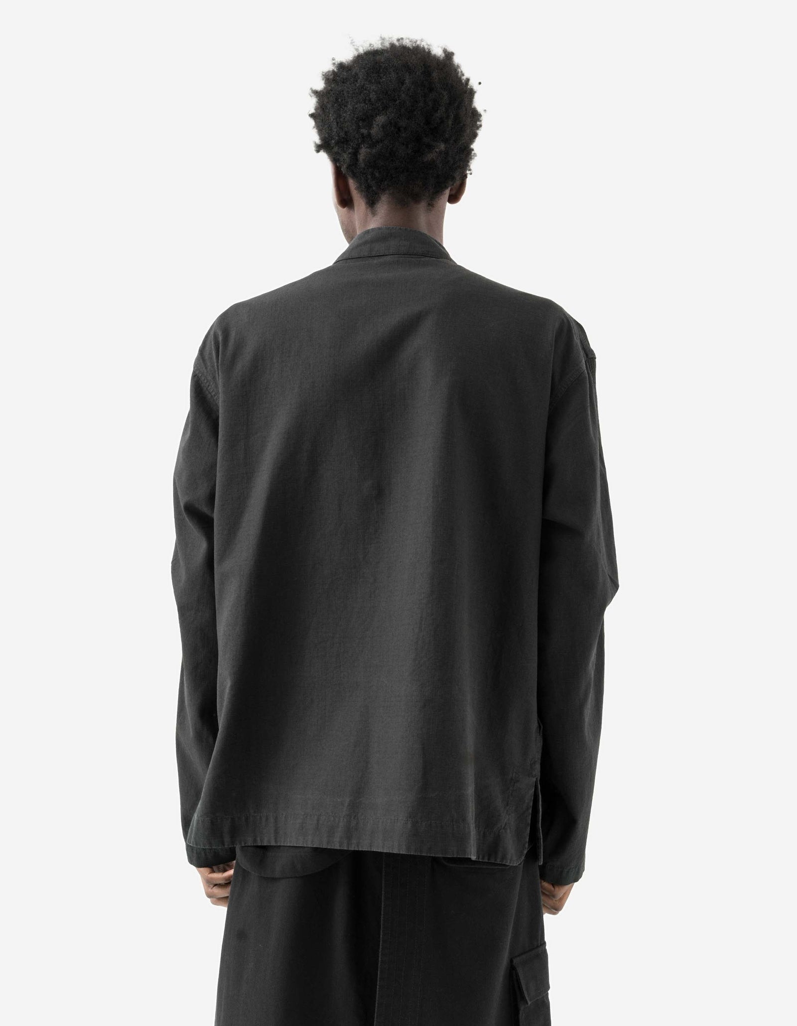 7083 Linear Dragon Embroidered Asym Monk L/S Shirt Black