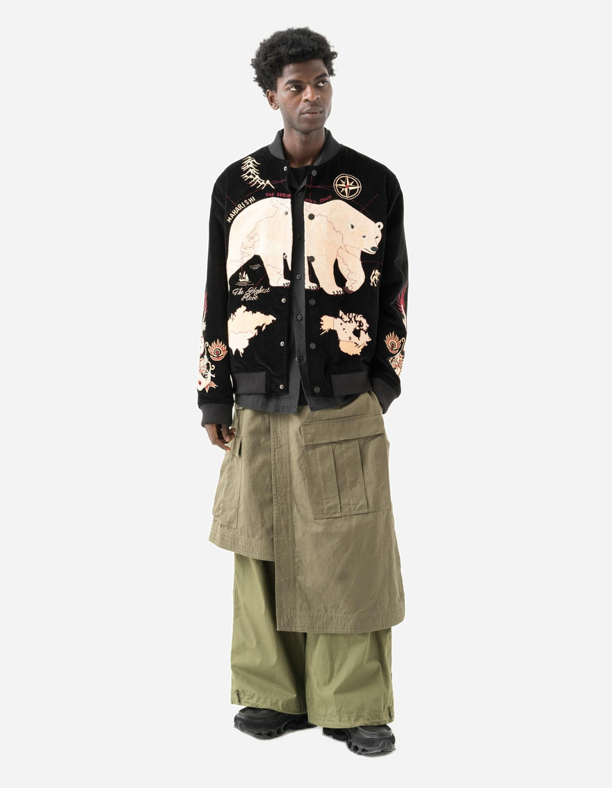 4588 Asym Cargo Hakama Pants Olive OG-107F