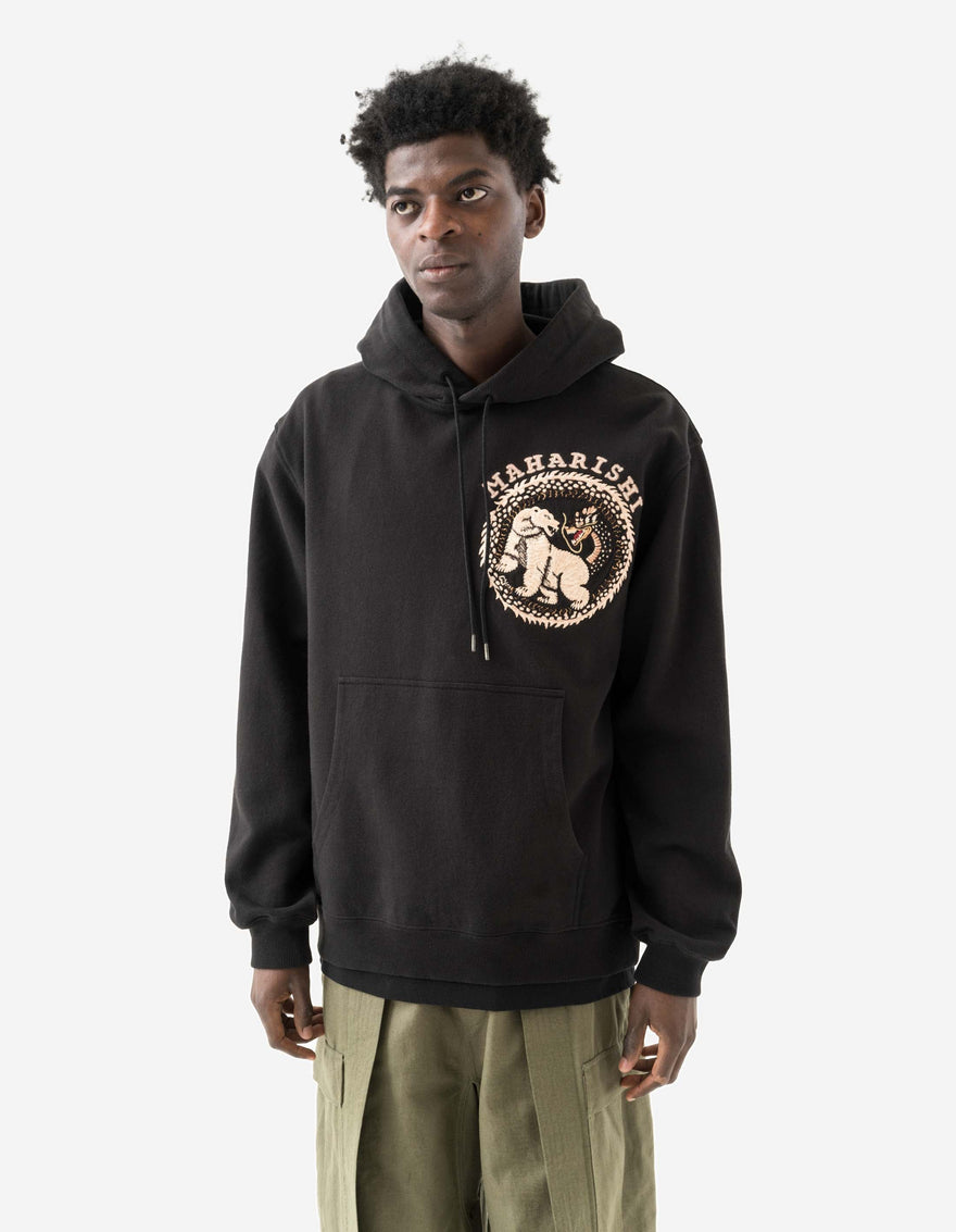 7088 Bering Strait Map Embroidered Hooded Sweat Black