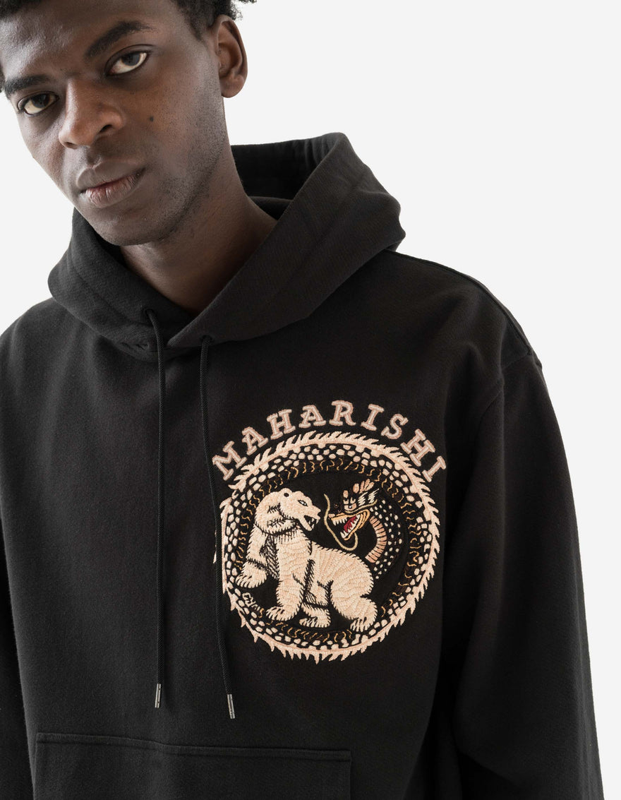 7088 Bering Strait Map Embroidered Hooded Sweat Black