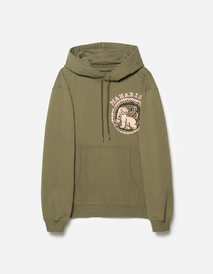 7088 Bering Strait Map Embroidered Hooded Sweat Olive OG-107F