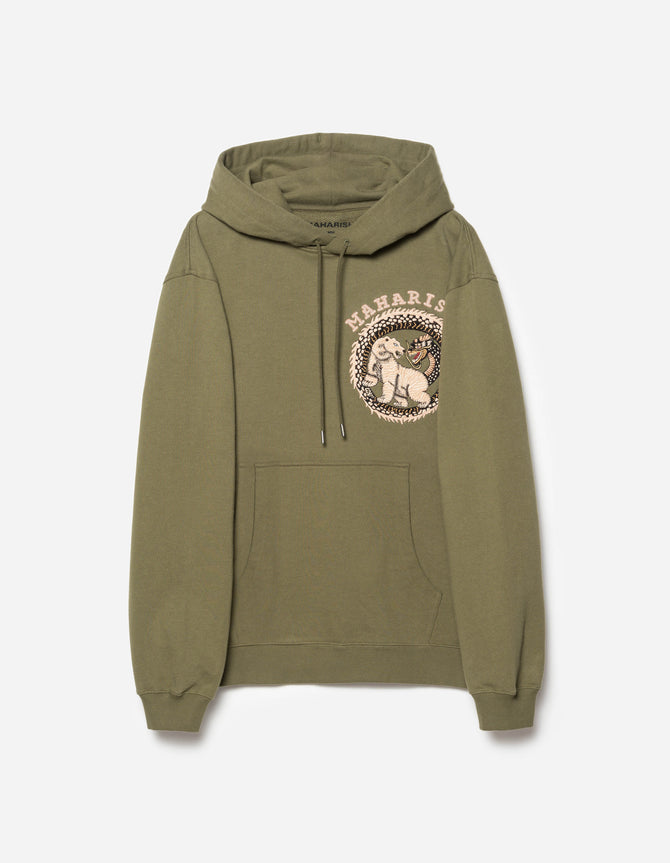 7088 Bering Strait Map Embroidered Hooded Sweat Olive OG-107F
