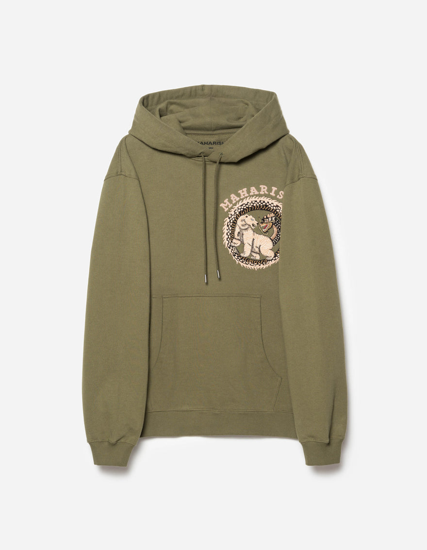 7088 Bering Strait Map Embroidered Hooded Sweat Olive OG-107F