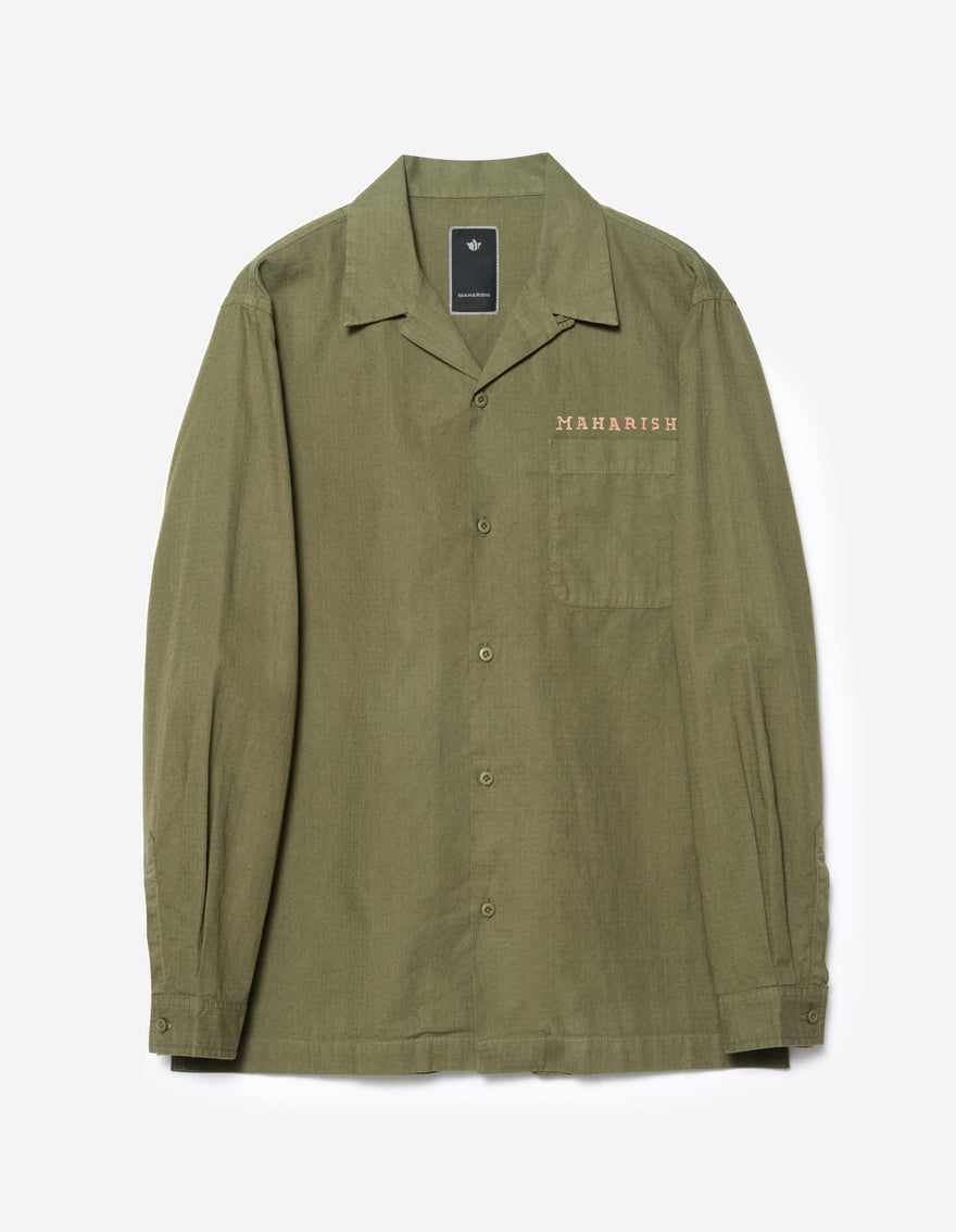 7089 Bering Strait Embroidered L/S Camp Collar Shirt Olive OG-107F