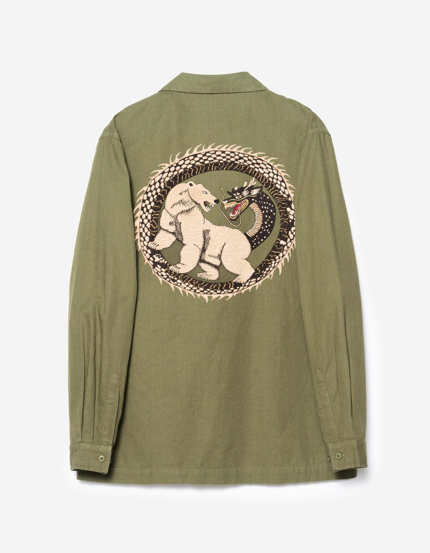 7089 Bering Strait Embroidered L/S Camp Collar Shirt Olive OG-107F