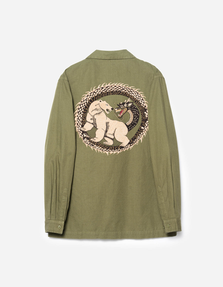 7089 Bering Strait Embroidered L/S Camp Collar Shirt Olive OG-107F