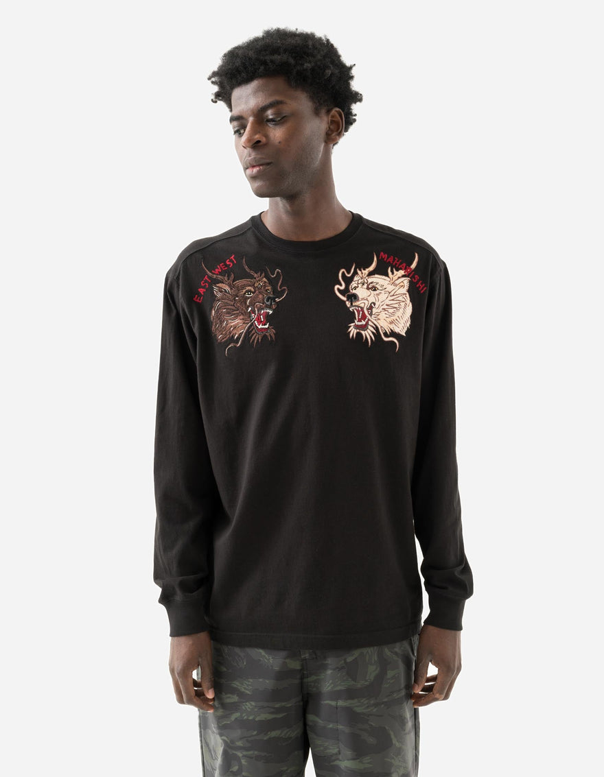 7090 Duality Bering Bears Embroidered L/S T-Shirt Black