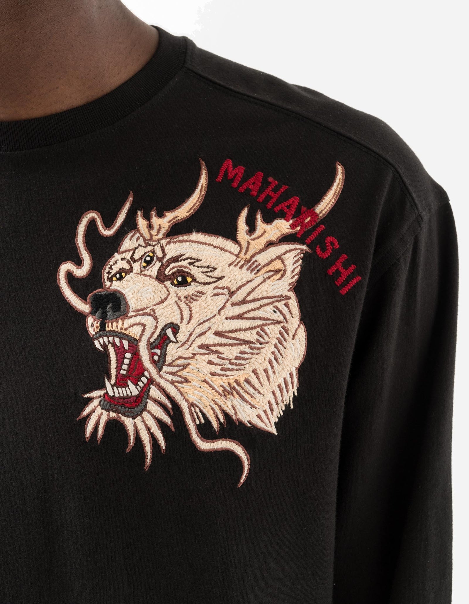 7090 Duality Bering Bears Embroidered L/S T-Shirt Black