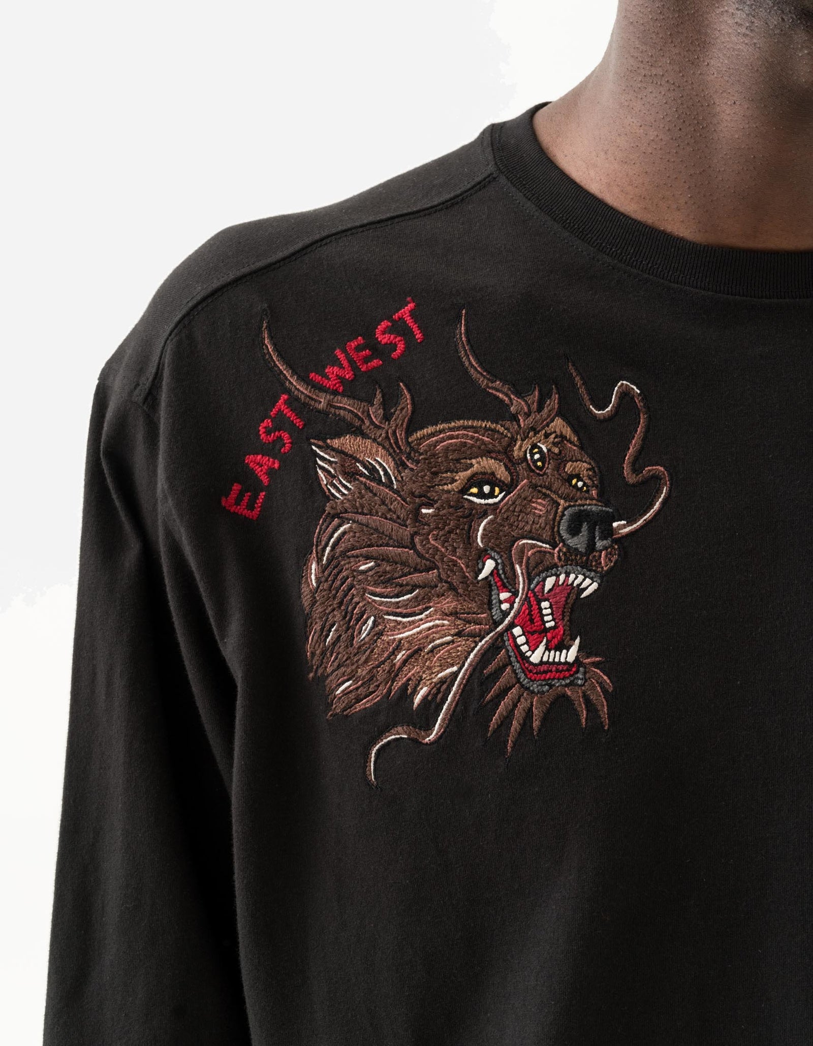 7090 Duality Bering Bears Embroidered L/S T-Shirt Black
