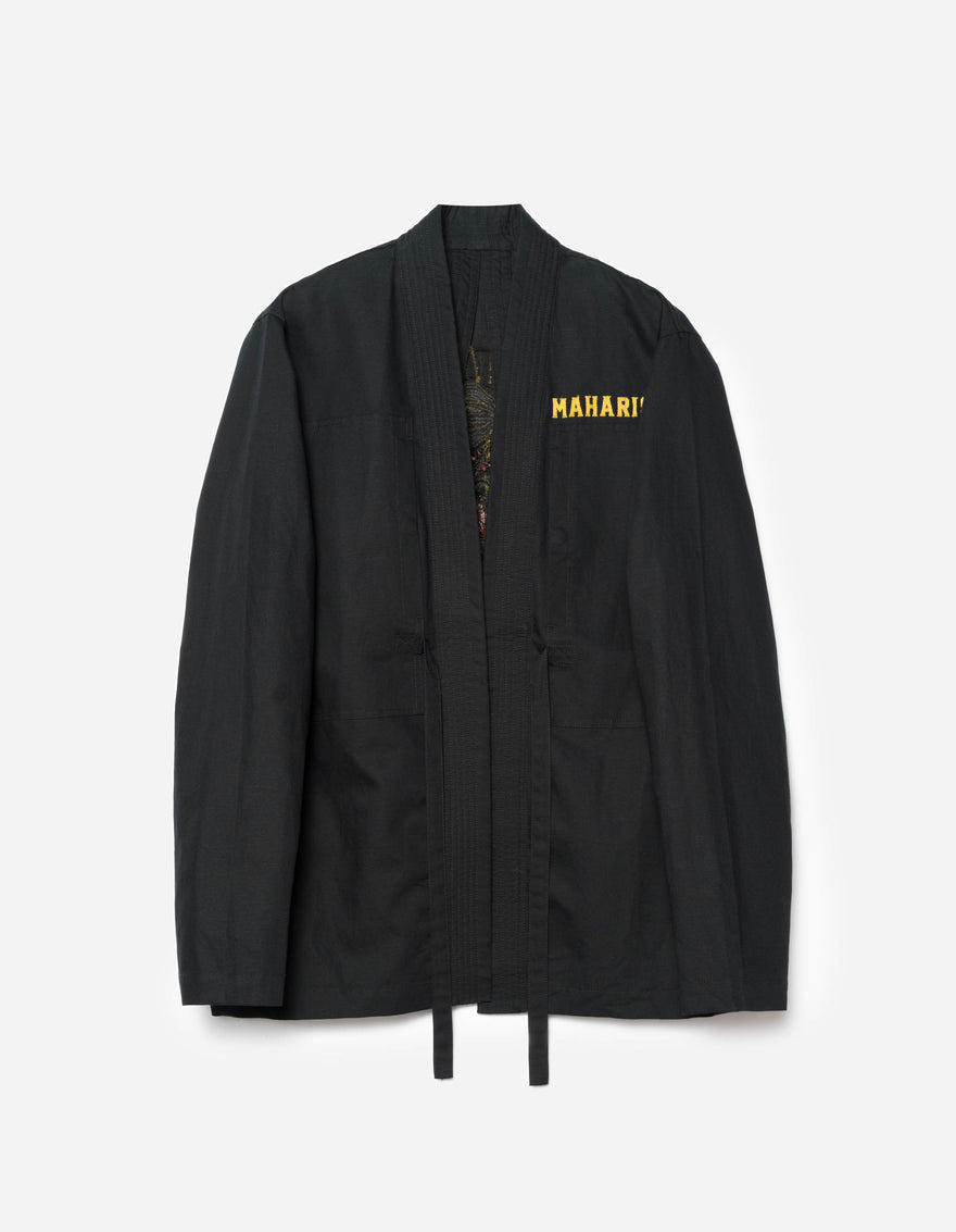 7093 Sno Panters Embroidered Hanten Shirt Black